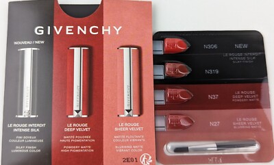 Givenchy Le Rouge Interdit 4 Color Lipstick Sampler Card with Application Brush 