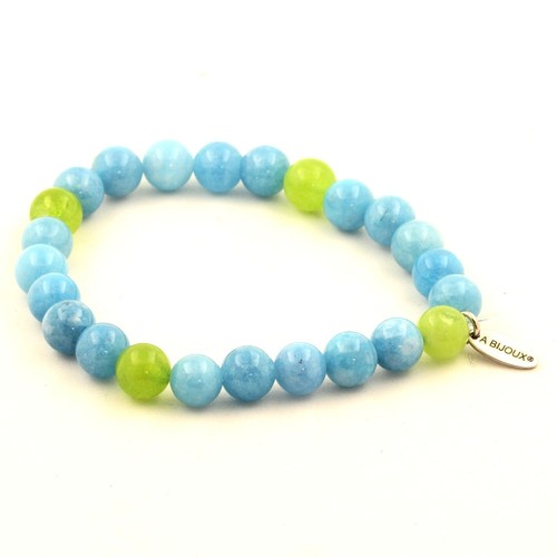 Bracelet Perles Péridot Et Howlite 8 Mm - Fabriqué En France, Marque A Bijoux, Neuf étiqueté