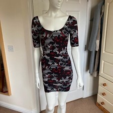 New Look Red & Black Floral Print Dress - Size 10, Used Good Condition