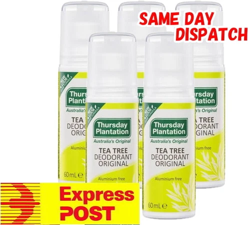 5x 60ml Thursday Plantation Tea Tree Deodorant Original Roll On Aluminium Free