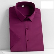 Mens Dress Shirts Short Sleeves Formal Business No Iron Elastic Casual Shirts