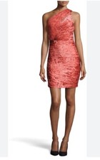 Halston Heritage Red Ruched One Shoulder BodyCon Dress New Retails $598