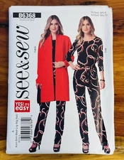 Butterick See & Sew Pattern #B6368 Cardigan, Top, Belt, Pants Size XS-XL UC FF