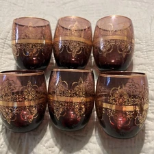 Murano amethyst with gold leaf mid century modern 3 inch glass sack six in all