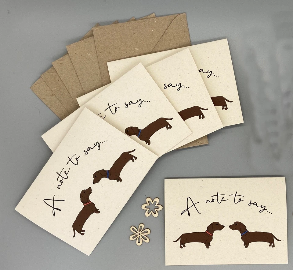 8 Blank Greeting Cards with Envelopes, Pack of Note Cards, Dachshund Sausage Dog - Image 2 of 4