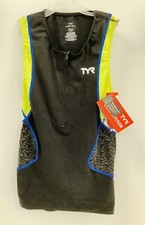 TYR Men's Competitor Tri Singlet Top - Size Small Black/ Lime Green/Blue