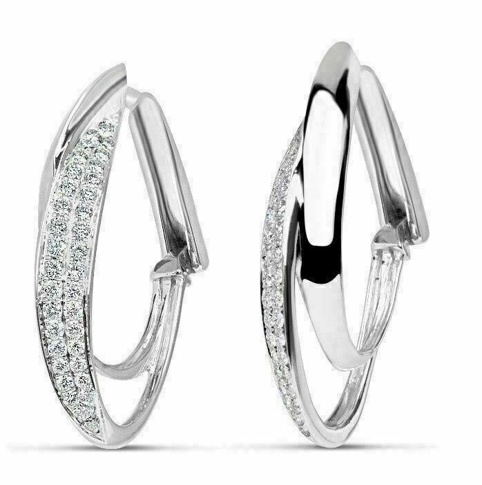 ORECCHINI PENDENTI ESTATE .52CT DIAMANTE ORO BIANCO 18KT CROCE 3D CRESP DOPPIA FILA