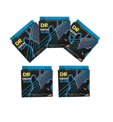 DR Guitar Strings 5 Pack Electric Neon Blue 09-46 Light Tops - Heavy Bottoms