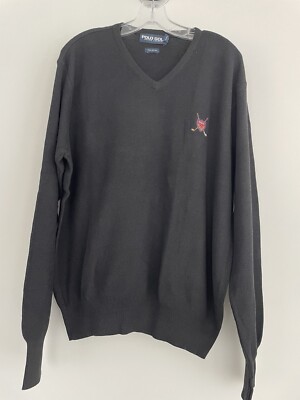 Vintage Polo Golf Ralph Lauren Men’s Large Pique V-Neck Black Cotton  Sweater