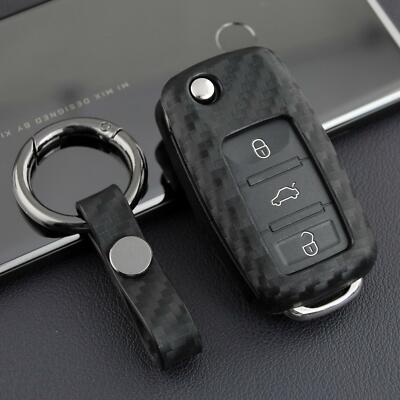 1Pc Carbon Fiber Flip Key Case Fob Cover Chain ABS For 2009-2018 VW Scirocco