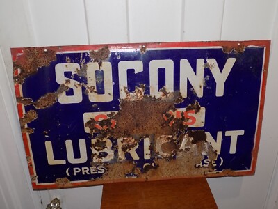 Vintage SOCONY Standard Oil Chassis Lubricant Porcelain Sign