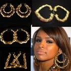 Large Bamboo Earrings Hip-Hop Gold Ladies Hoop Bling Circle 9cm
