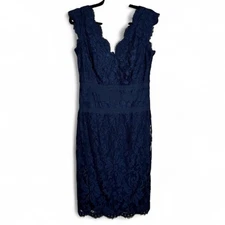 Tadashi Shoji Blue Lace Mini Sheath Dress Womens 10 Sleeveless Classic Formal