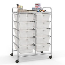 10 Drawers Mobile Storage Trolley Home Office Stationary Rolling Cart 4 Wheels