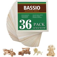 Basswood Plywood Sheets,36 Pack 12 x 12 x 1/16 Inch Unfinished Plywood Sheets...