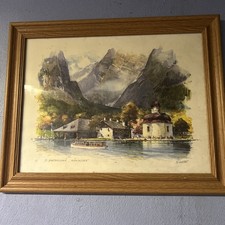 Nitschke Aquarell Gemälde ST Bartholoma Königssee Vintage 