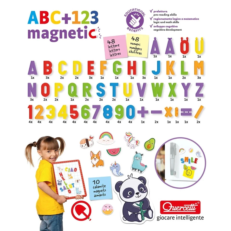 Quercetti 05465 ABC & 123 Magnetic - 106pc Letters & Numbers - FREE Shipping NEW - Photo 2/2