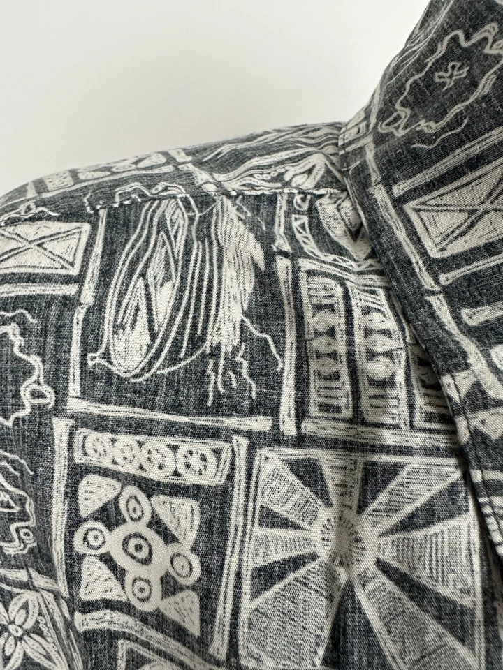 Vintage Reverse-Print Hawaiian Shirt Men XXL Oversized Geometric Tribal Cotton - Image 4 of 4