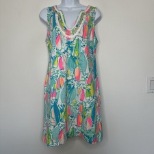 Lilly Pulitzer Harper Shift Dress Womens M Multi Beach and Bae Resort Sailboats