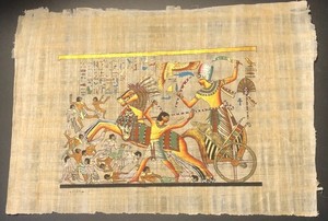 Hand Painted Egyptian Papyrus Depicting Battle Of Kadesh Ramses Chariot 12.5 X 9