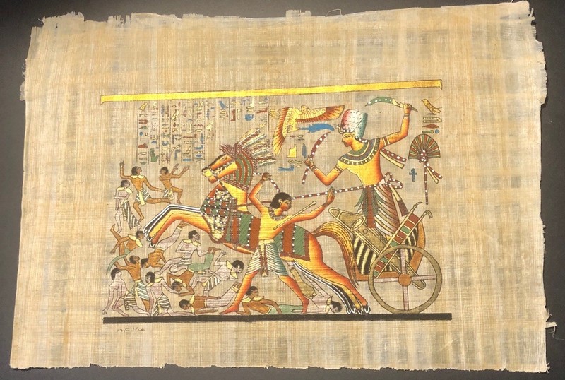 Hand Painted Egyptian Papyrus Depicting Battle Of Kadesh Ramses Chariot 12.5 X 9