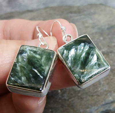 925 Silver Russian SERAPHINITE Earrings E516~Silverwave*uk Jewellery