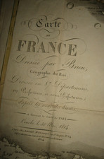 Ancienne carte France divisée en 87 Départements par BRION Traité de Paix 1814