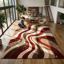 Hand Tufted Rug, Abstract Area Rug, Modern Luxury Wool Rug, Burgundy Cream Rug.