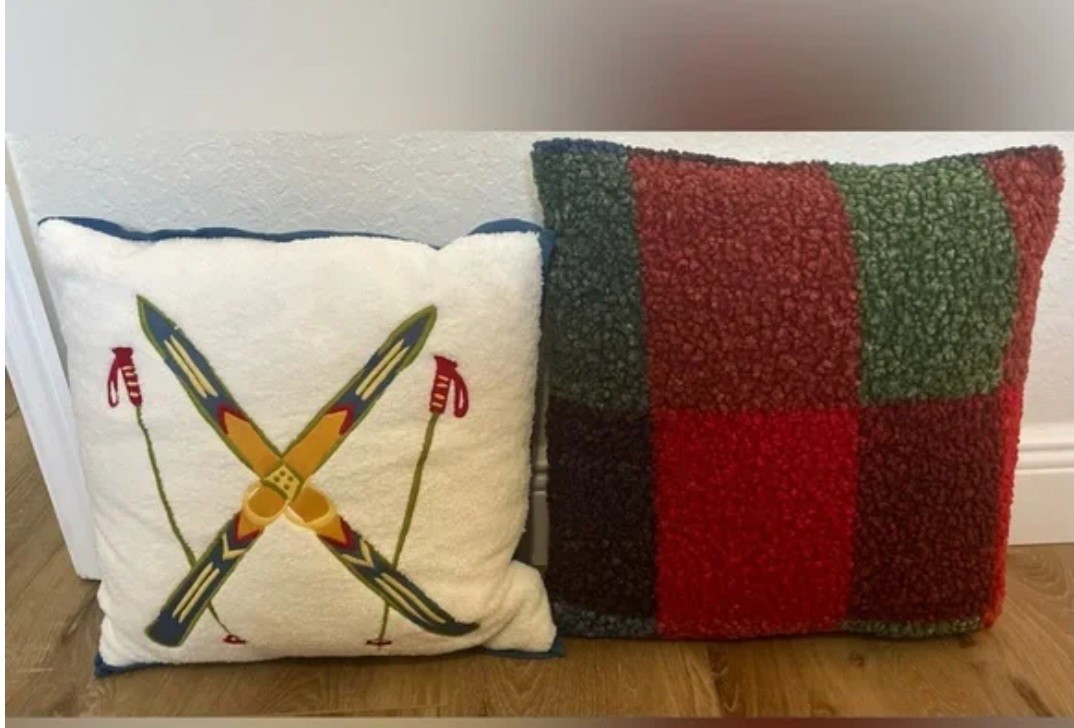 TARGET ROOM ESSENTIALS SKI PILLOW & PLAID DECORATIVE PILLOW SET OF 2 NEW NWT