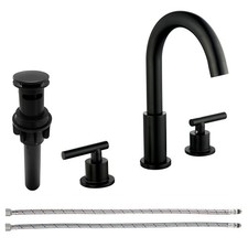 Matte Black Bathroom Sink Faucets 3 Hole Widespread Bathroom Faucet for Sink ...