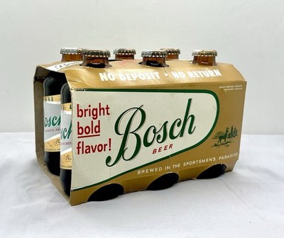 *ORIGINAL CONDITION* Vintage Bosch Beer 6 Pack Carrier with Bottles Houghton MI