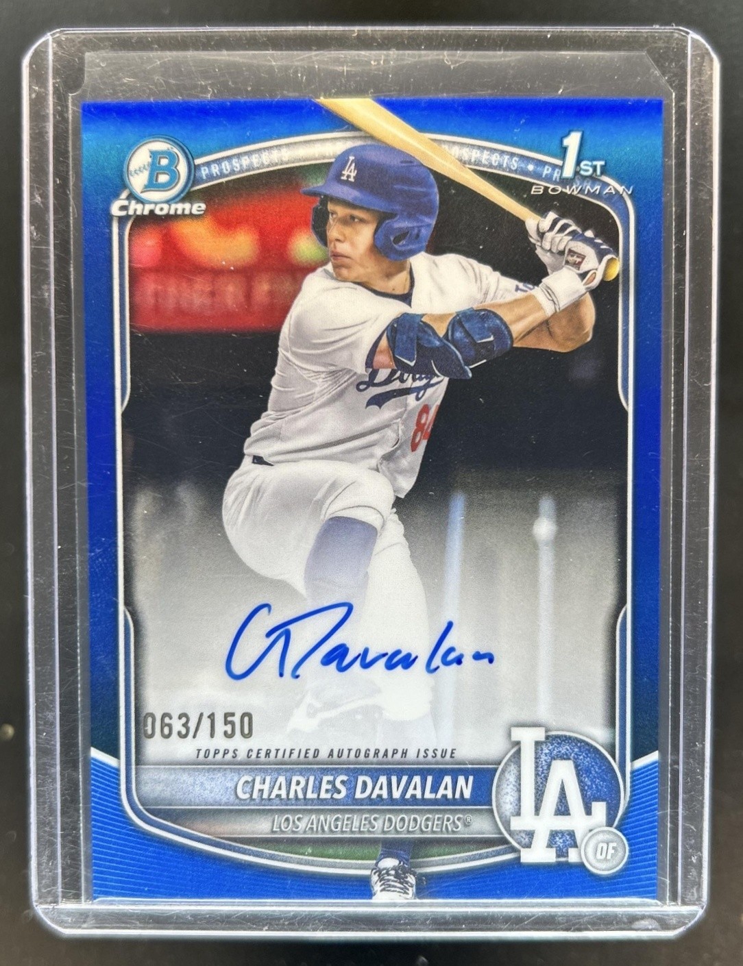 2025 Bowman Draft Charles Davalan Chrome Auto Blue Refractor 1st #/150 Dodgers