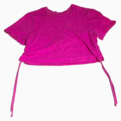 Universal Thread Pink Cropped T-Shirt Crew Neck Ruched Drawstring Sides M
