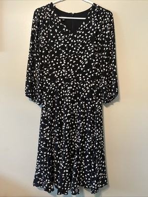 Women s Talbots Petite 10P New With Tags 3/4 Sleeve Black White V-Neck Dress NWT