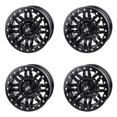 (4 Pack) 4/137 Tusk Nebo Beadlock Wheel 14x7 4.0 + 3.0 Matte Black For CAN-AM