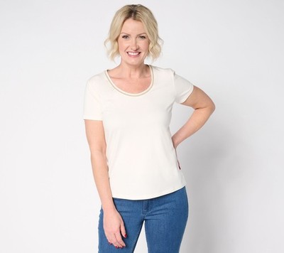 SUNNYLiFE Women's Top Sz XS Scoop Neck Knit Metallic Trim White A682063