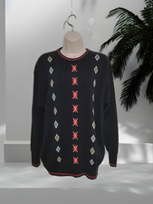 Vintage ST MICHAEL Pullover 16 Brust 38" marineblau Argyle Raute 100% Baumwolle M&S