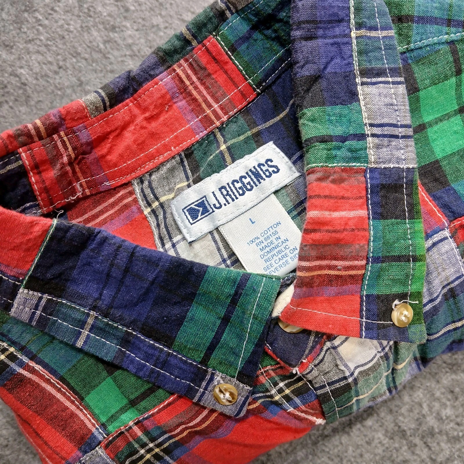 J Riggins Mens Red Patchwork Button Down Size Lar… - image 1