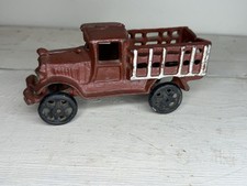 Antique 1920s-30s Cast Iron, C-Cab Mack Bulldog Stake Bed Truck, 6"
