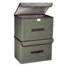 2 Pcs 14.2 x 9.1 x 9.4" Fabric Foldable Storage Bin with Lid, Grey