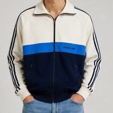 Vintage 1980s adidas Originals Trefoil Blue Colorblock Mens Track Jacket READ