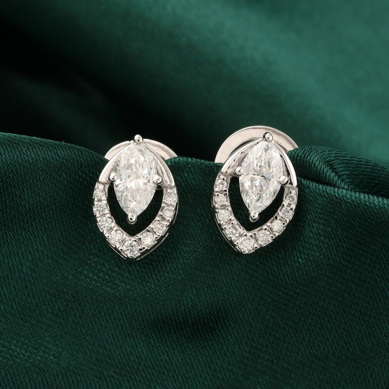 Spectrum 0.68ct Marquise Lab-Grown Diamond Stud Earrings 9k White Gold Halo Gift