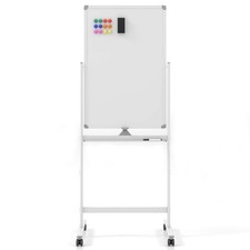 COSTWAY Portable Rolling White Board Reversible Dry Erase Board w/ Black Markers
