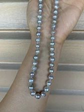 Silver blue Akoya saltwater cultured Pearl beaded necklace 8mm / 18.6”
