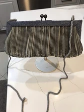 Franchi Gray Satin-Beaded  Cocktail Clutch Or Shoulder Bag. NWOT.  PRISTINE COND