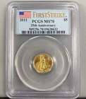 2011 US 1/10th ozt Gold $5 Eagle Coin PCGS MS70 First Strike 25th Anniv L24644