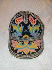 Vintage 1980s Hat Floral Design Sequin Metal Hand Made BRIM DAMAGE SOLD AS IS