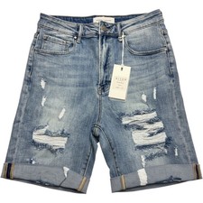 Risen Jeans Womens Distressed Bermuda Shorts Light Wash RDS6027 Size L High Rise