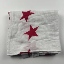 Aden + Anais Baby  Cotton Muslin Swaddling Blanket White  Red Stars About 46x47
