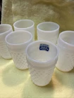 Set of 6 Vintage Anchor Hocking Milk Glass Hobnail 4-1/2 Tall 5oz Juice Glasses